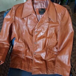 Vintage Reed Sportswear Men's Whiskey Leather Overcoat W Western Design. 48R